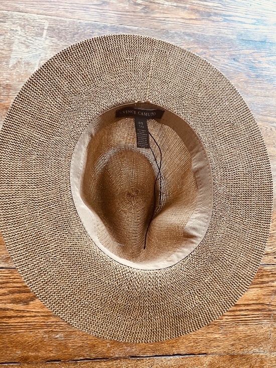 Vince Camuto Tan Straw Hat with Blue Band Gold V main image 7